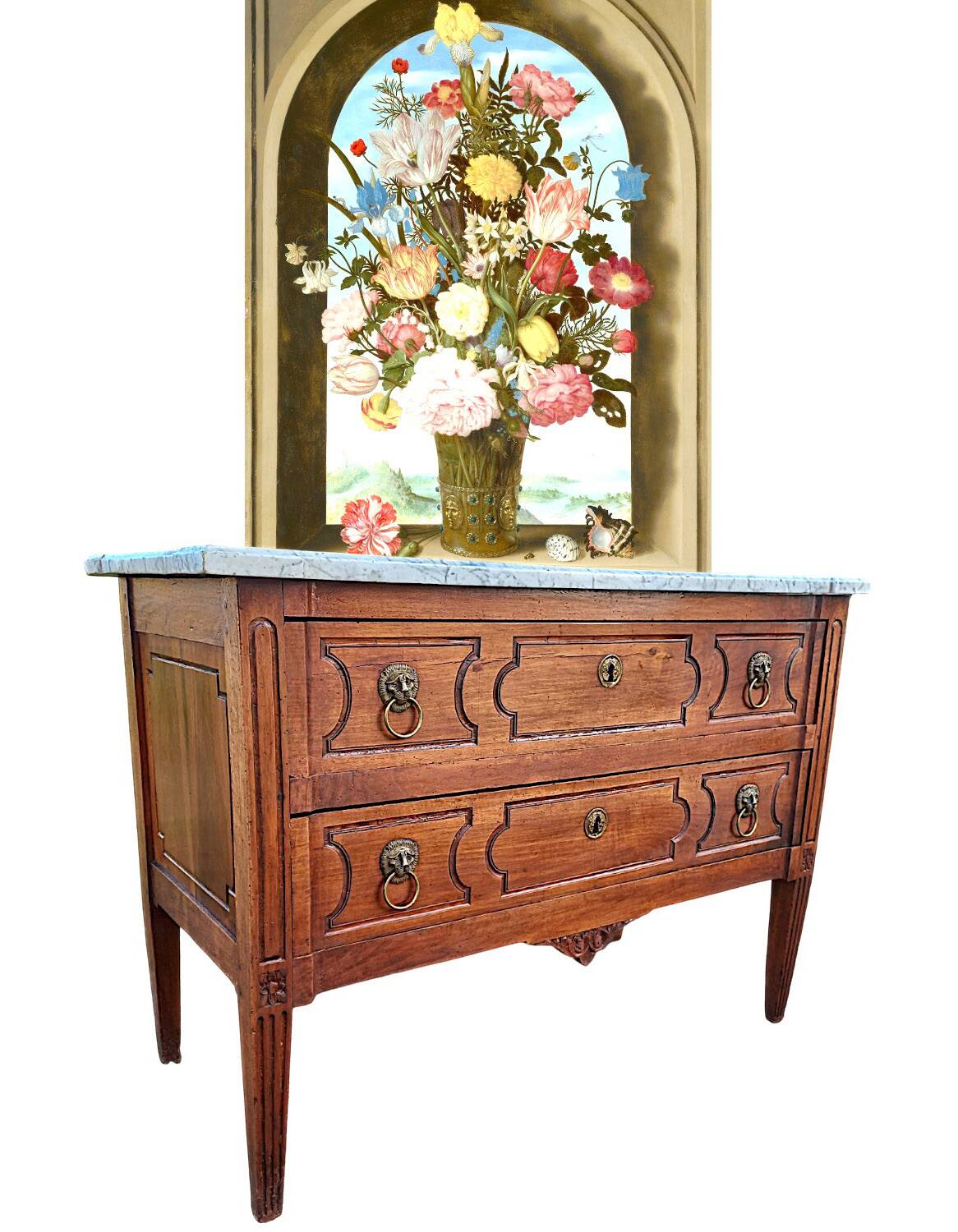 Commode sauteuse Louis XVI en bois fruitier