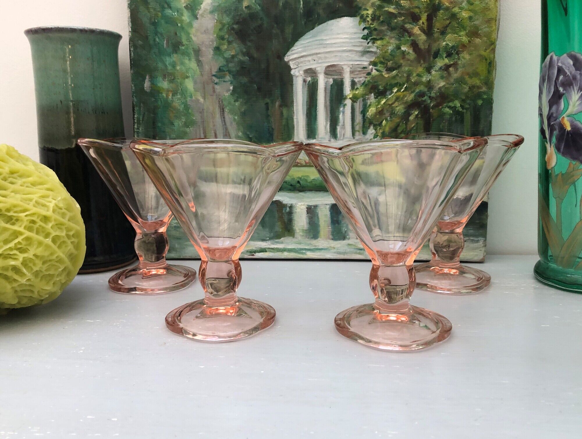 Set of 4 large ice cream bowls color rosaline vintage Italy