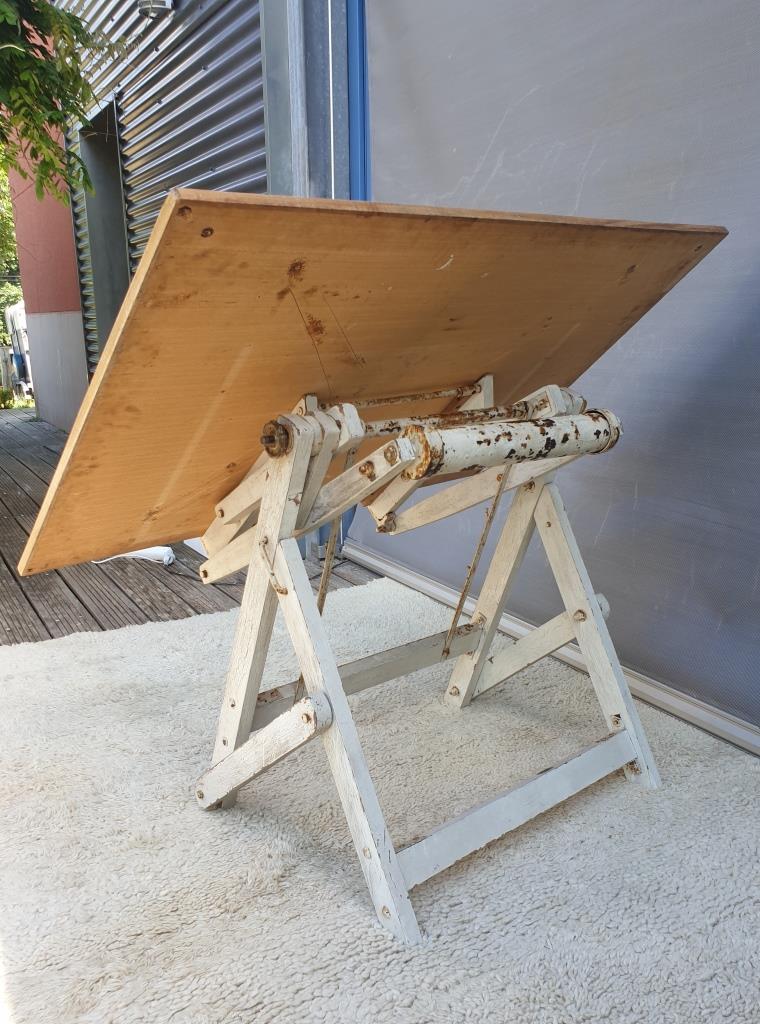 Table with architect's mechanism 1960 in white lacquered wood