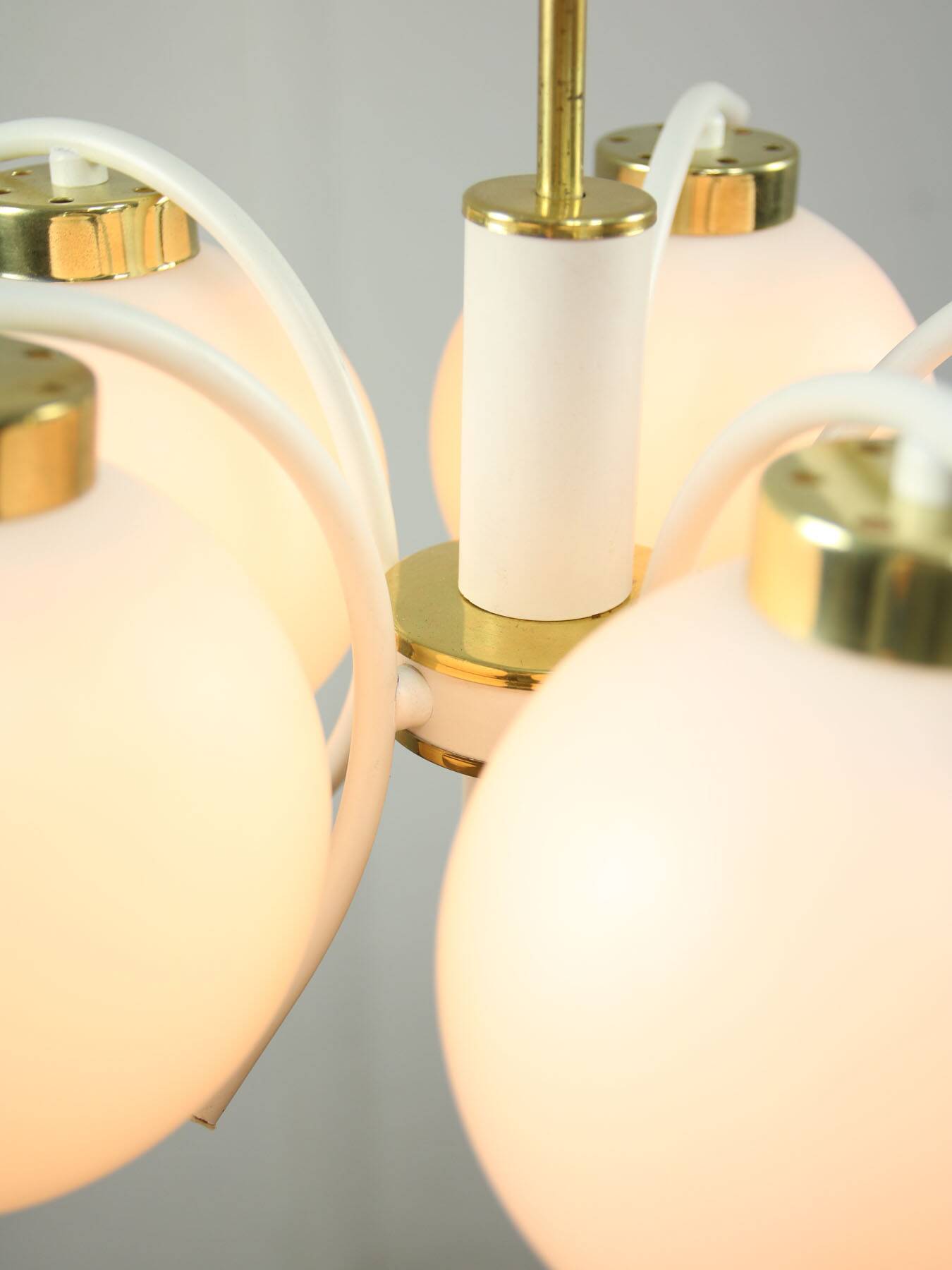 Mid-century modern Italian Brass and Opaline Chandelier