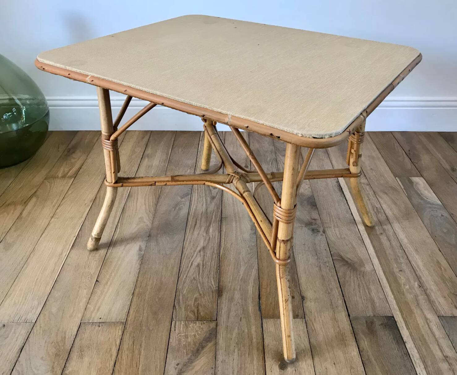 Table basse en rotin et bambou années 60