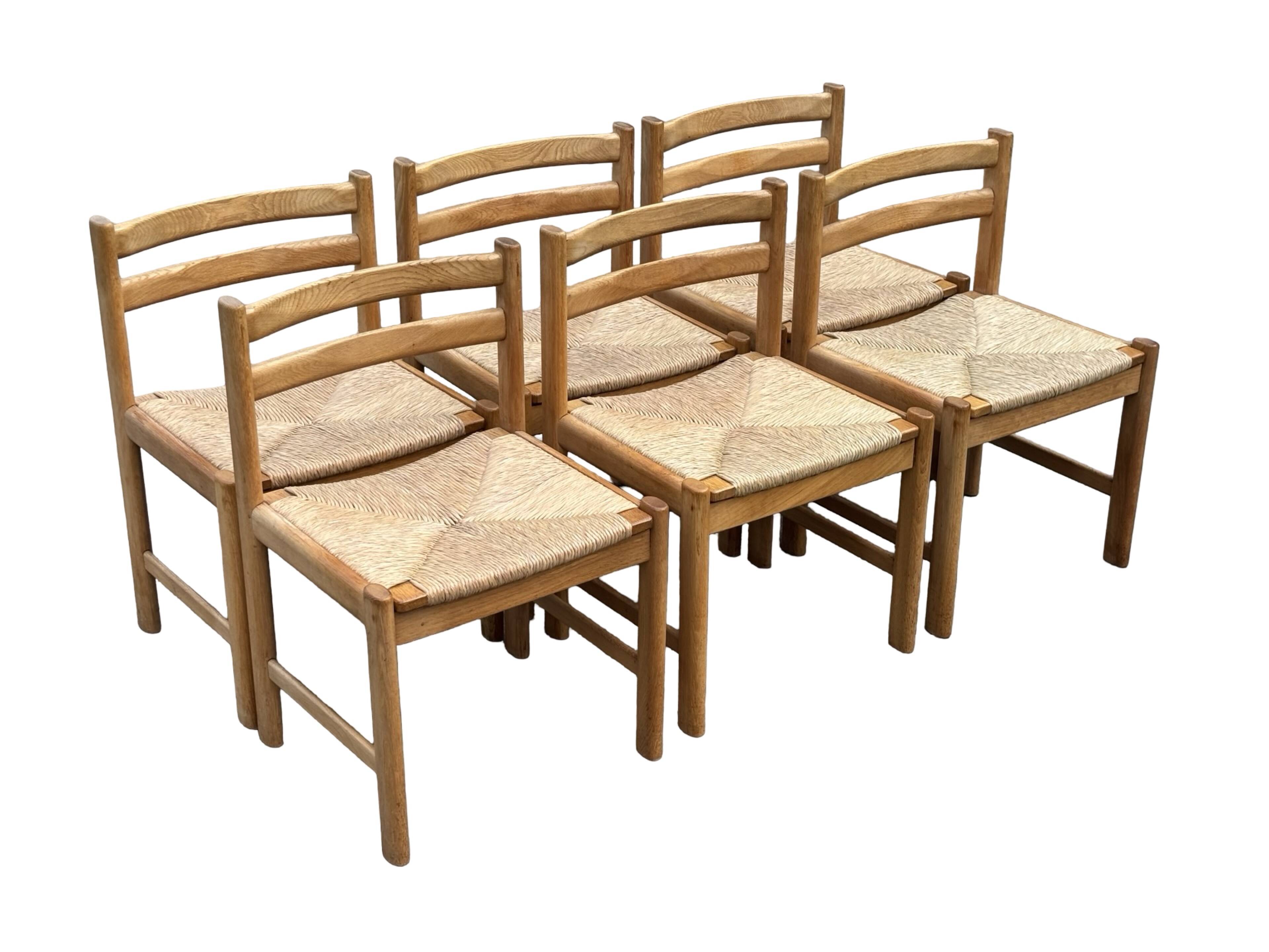 Vintage dining chairs set of 6 oak and rattan design minimalist design