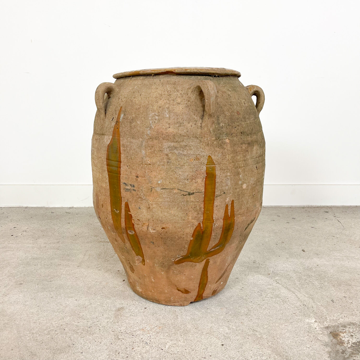 Antique mediterranean spanish terracotta olive jar