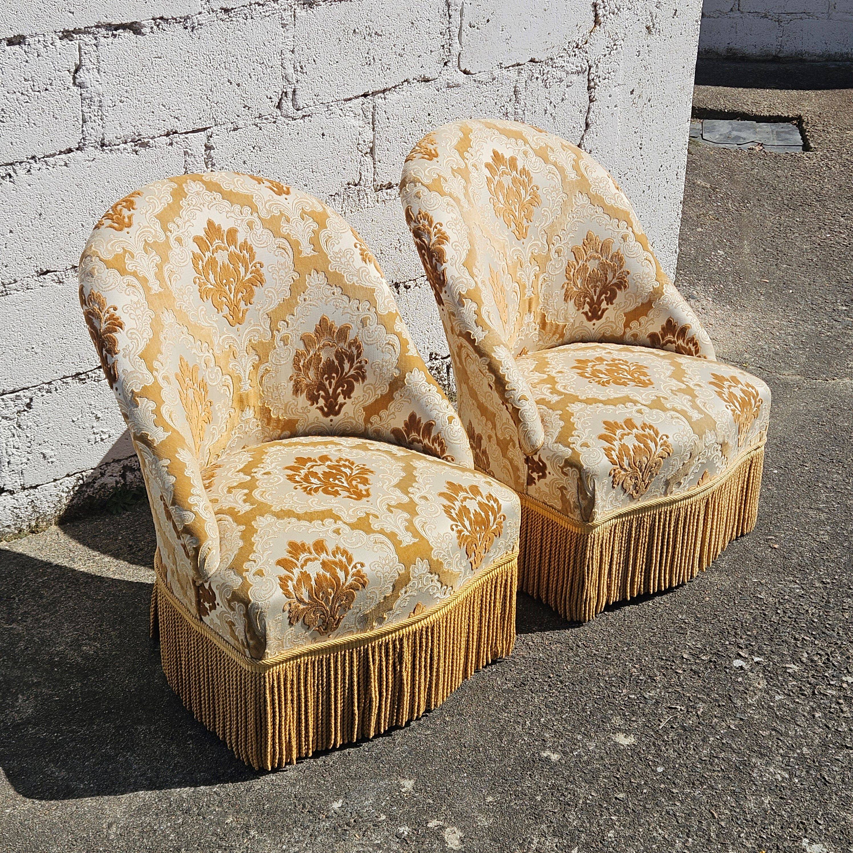 2 French Vintage Crapaud Seater-golden beige Cocktail Chairs 60s