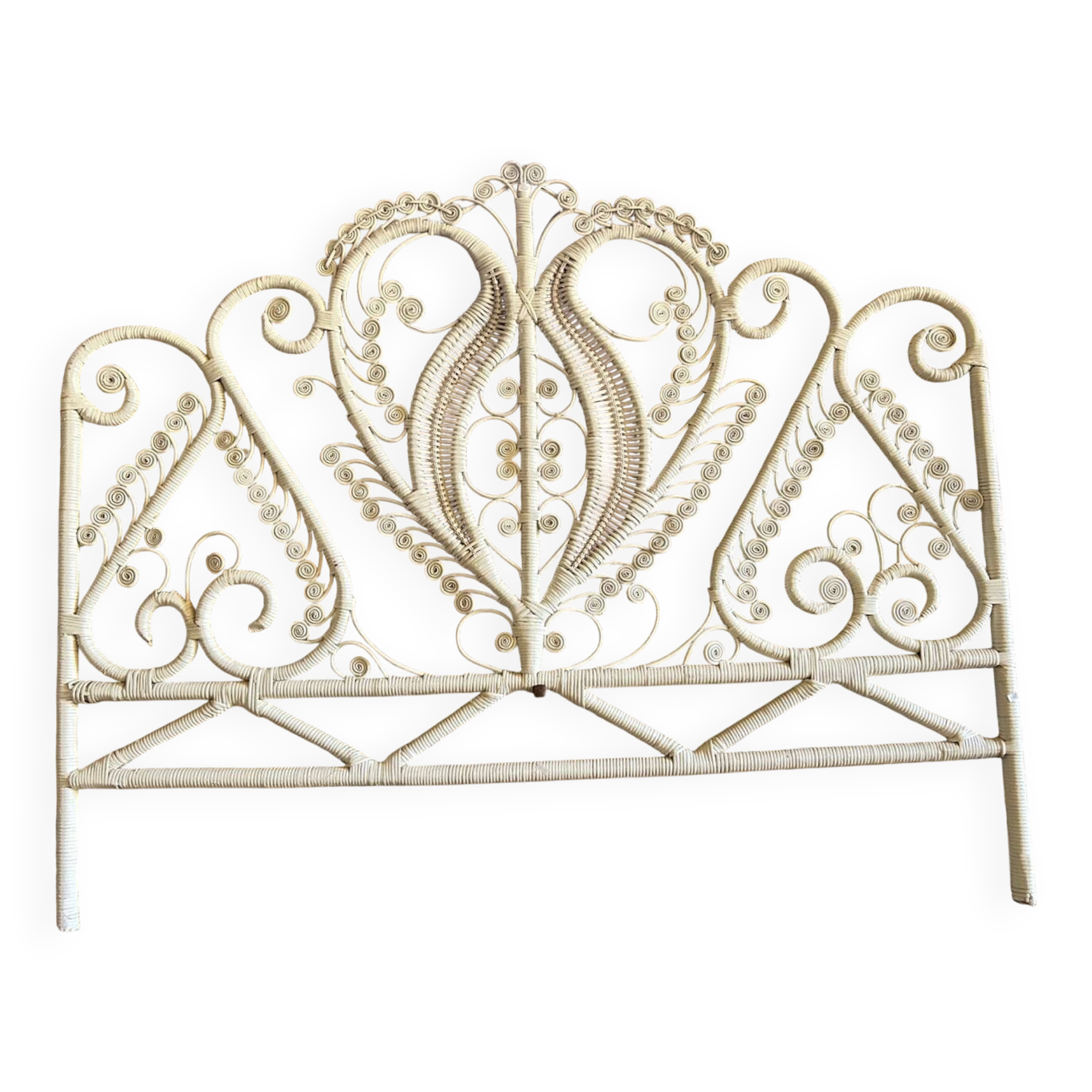Peacock style white rattan headboard
