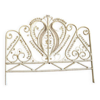 Peacock style white rattan headboard