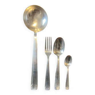 Cutlery set of 36 silver metal cutlery, 12 forks, 12 soup spoons and 12 dessert spoons