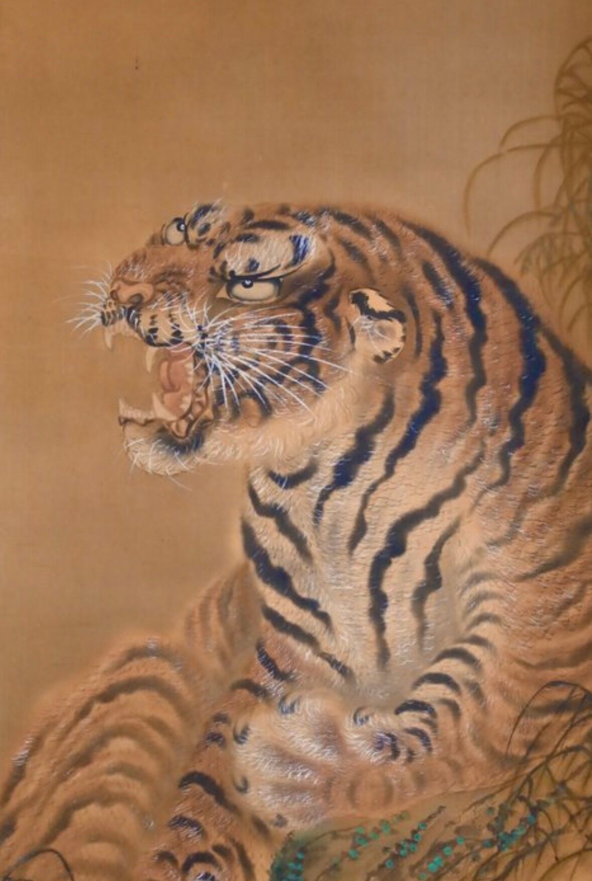 Roaring tiger - Ink - Japan - signed Tessen and dated 1937