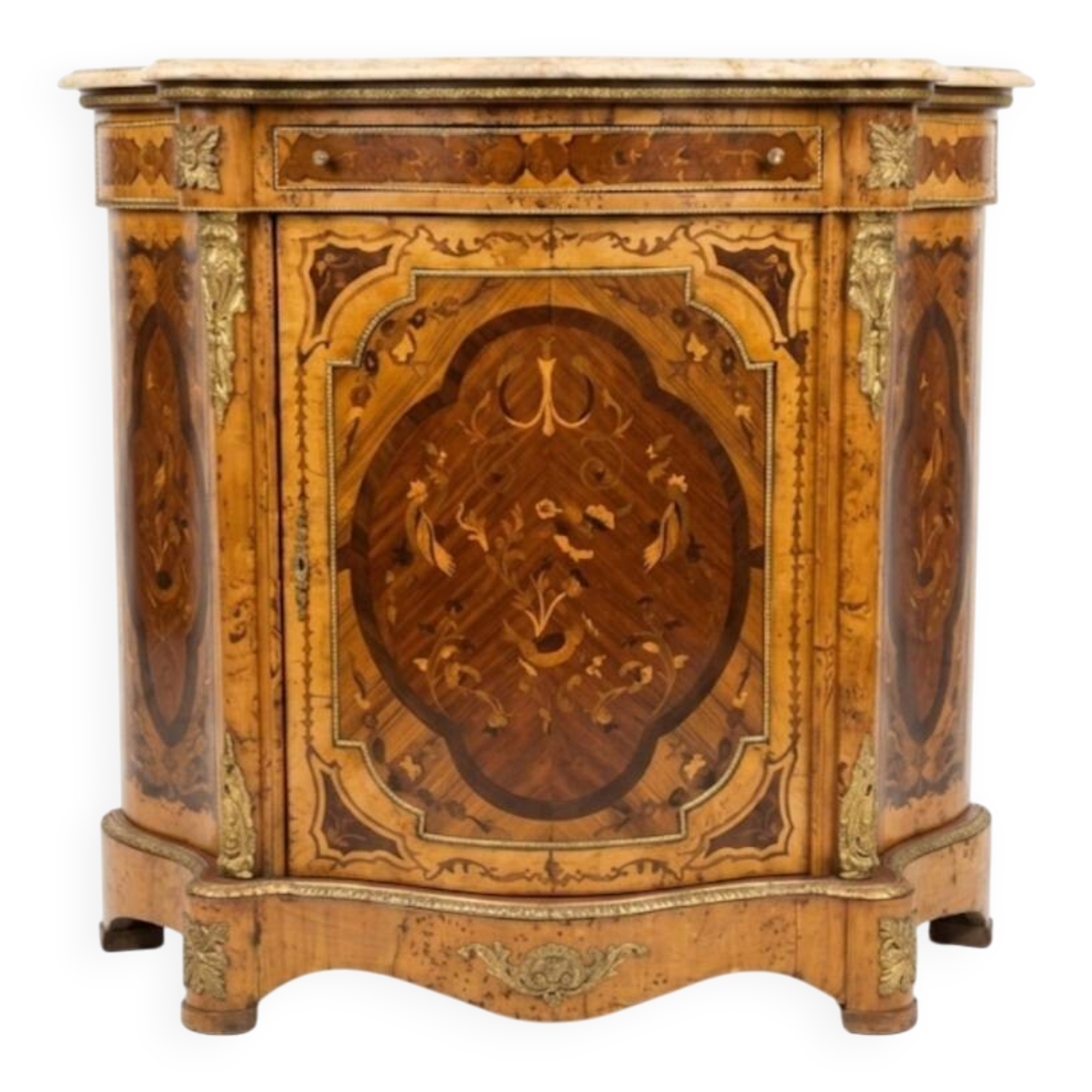 Low buffet in marquetry from the mid-20th century.