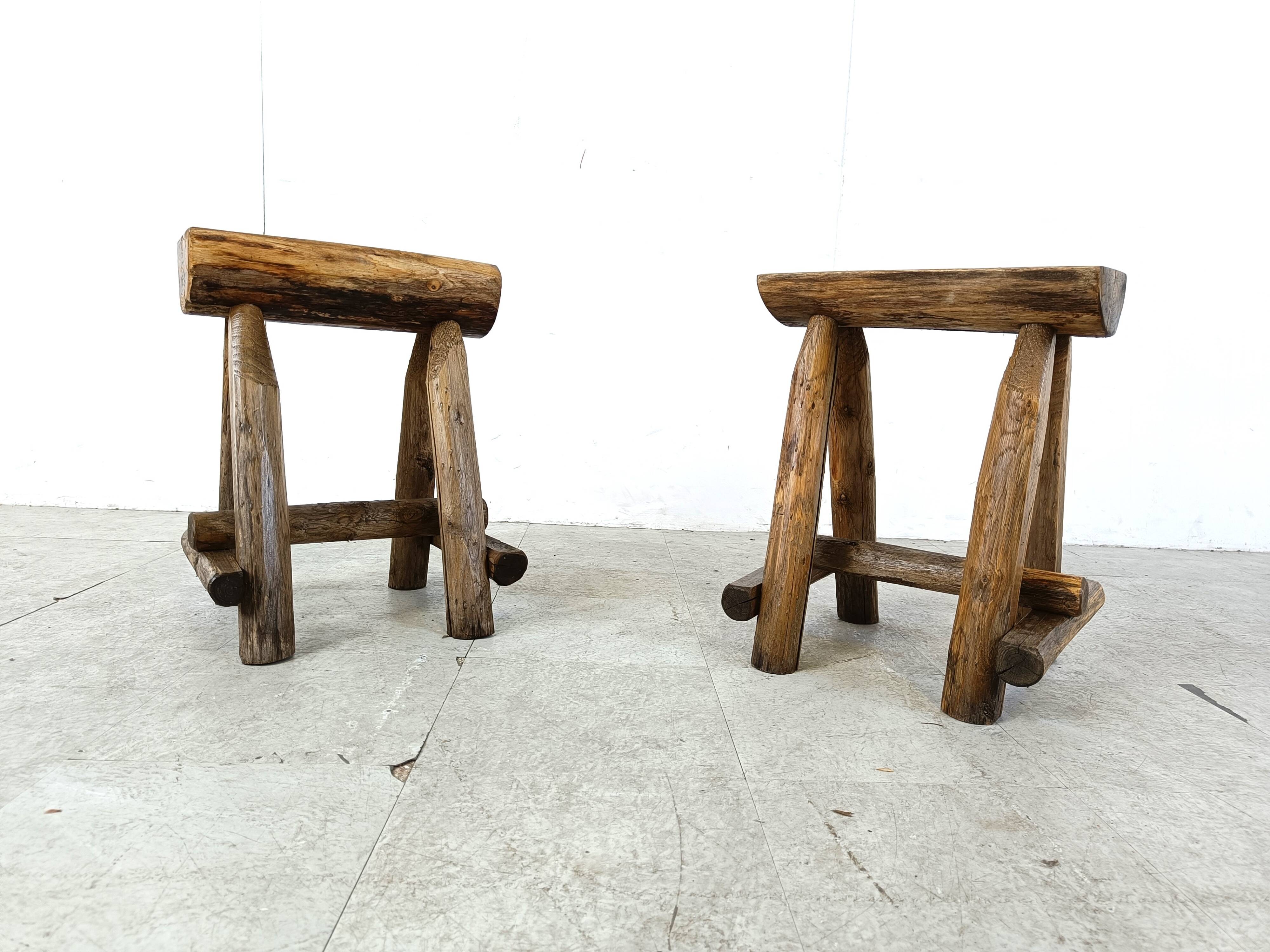 Vintage oak stools, 1970