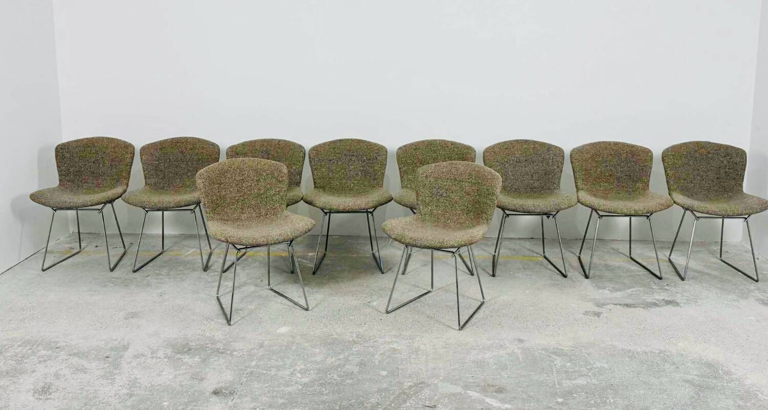 Set of 10 Wire chairs by Harry Bertoia for Knoll