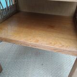 Pair of wooden and rattan bedside tables