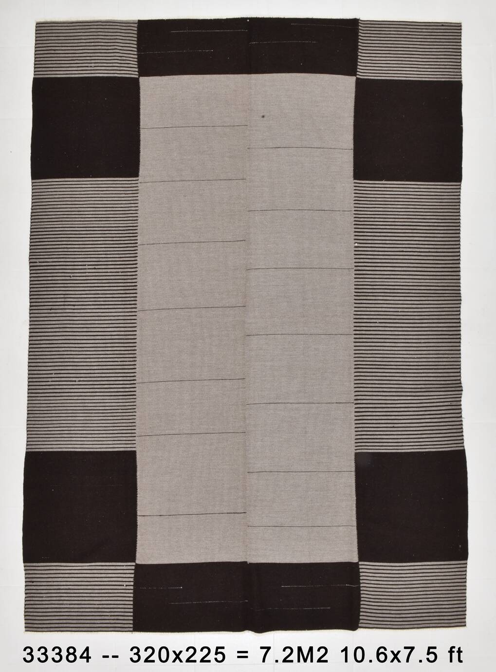 8x10 Contemporary Gray Black Vintage Kilim Rug, 225x325Cm