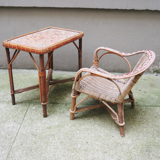 Desk with rattan and wicker armchair for children