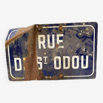 Old Enameled Street Sign: rue de St Oudou