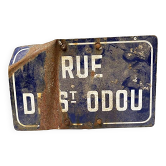 Old Enameled Street Sign: rue de St Oudou