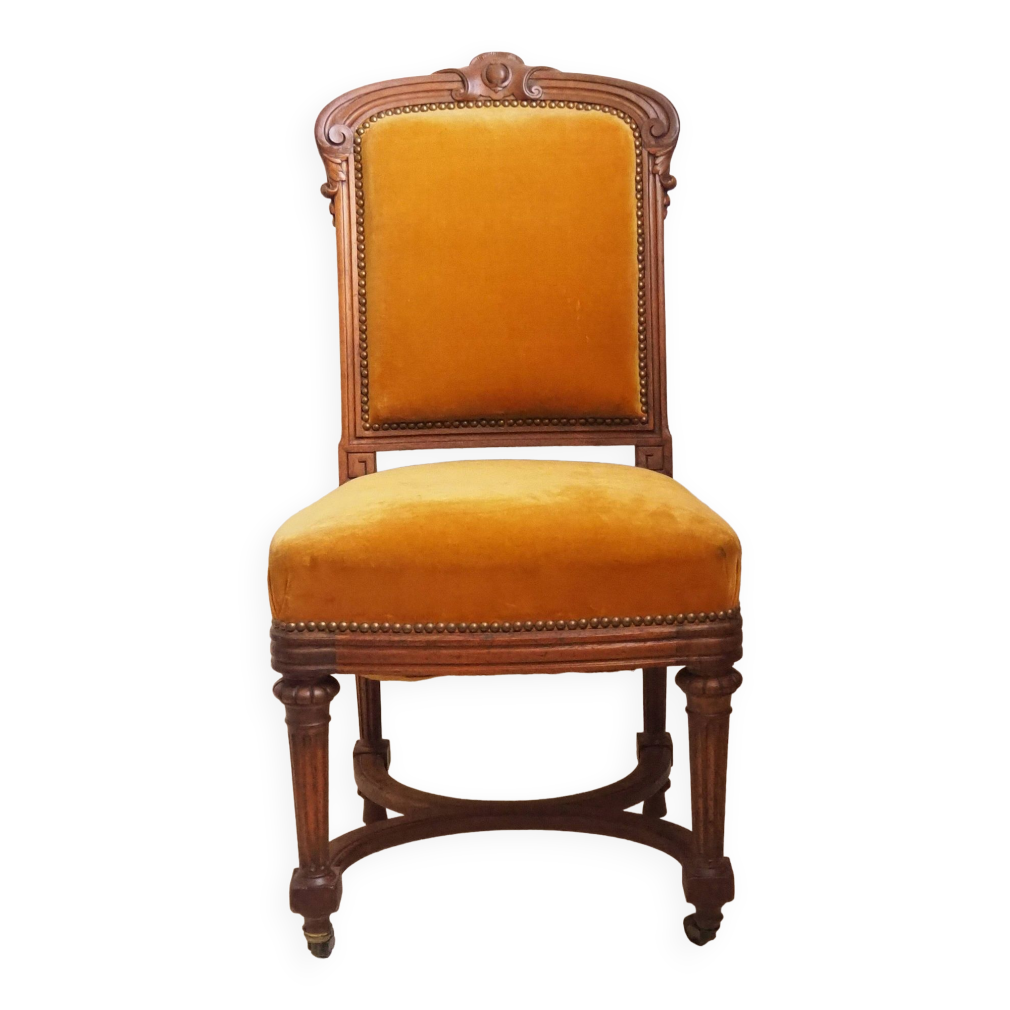 Antique Regency Style padded chair - Wooden structure and horsehair padding - Mustard color