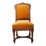 Chaise ancienne capitonnée Style Régence - Structure bois et rembourrage en crin –  Couleur moutarde