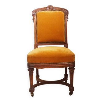 Antique Regency Style padded chair - Wooden structure and horsehair padding - Mustard color