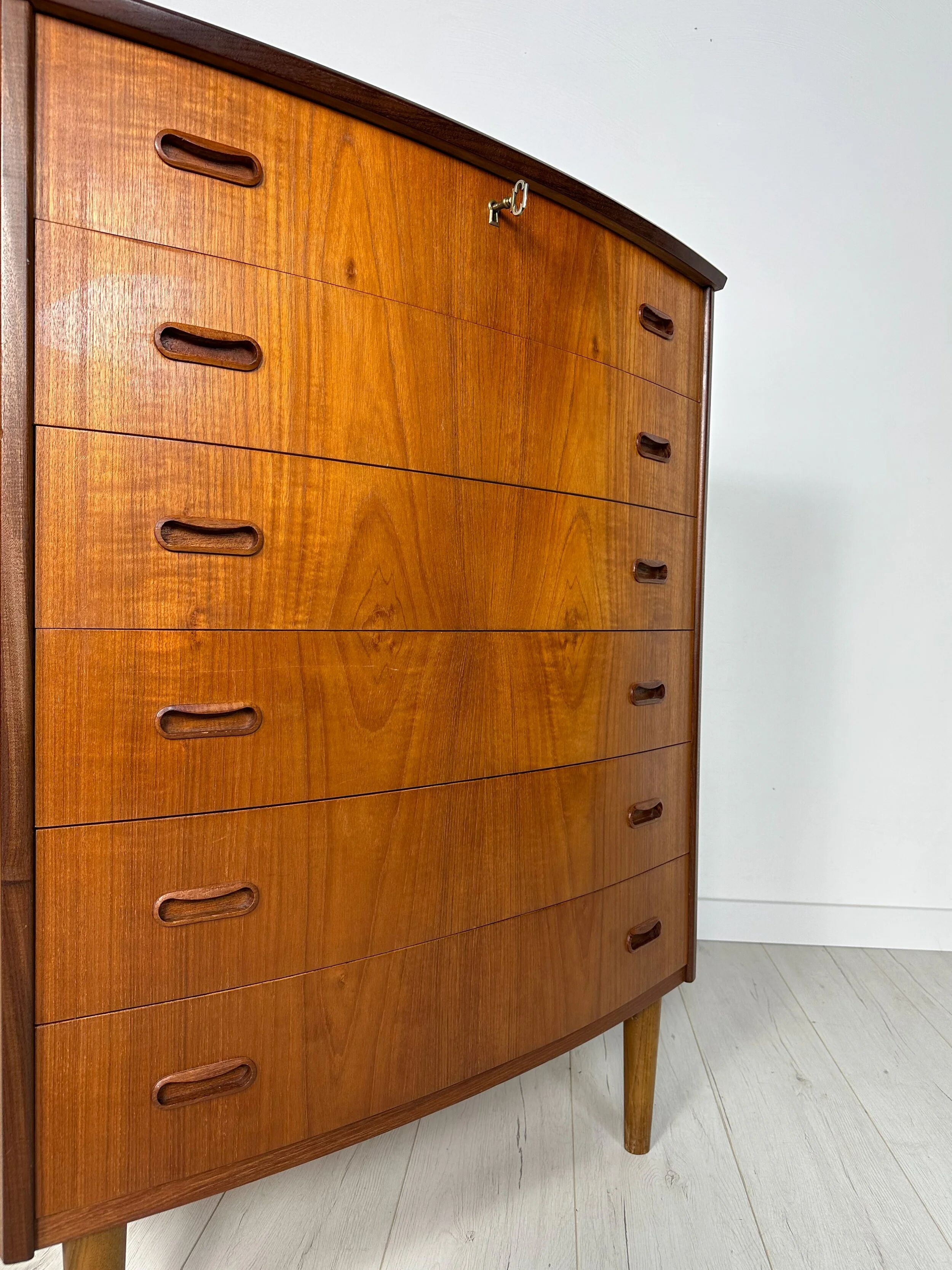 1960s Vintage Danish Bow-Front Teak Chest of Drawers