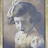 Antique oil painting portrait young lady oil on panel with gilded frame
