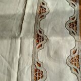 Old square tablecloth in bis mixed linen and 6 matching placemats
