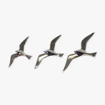 Lot de 3 oiseaux de goéland chromé, 15 - 20 -25 cm