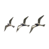 Set of 3 chrome gull birds, 15 - 20 -25 cm