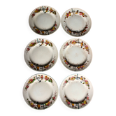 Un lot de 6 assiettes plates Oiseaux Polychrome Bourgeois
