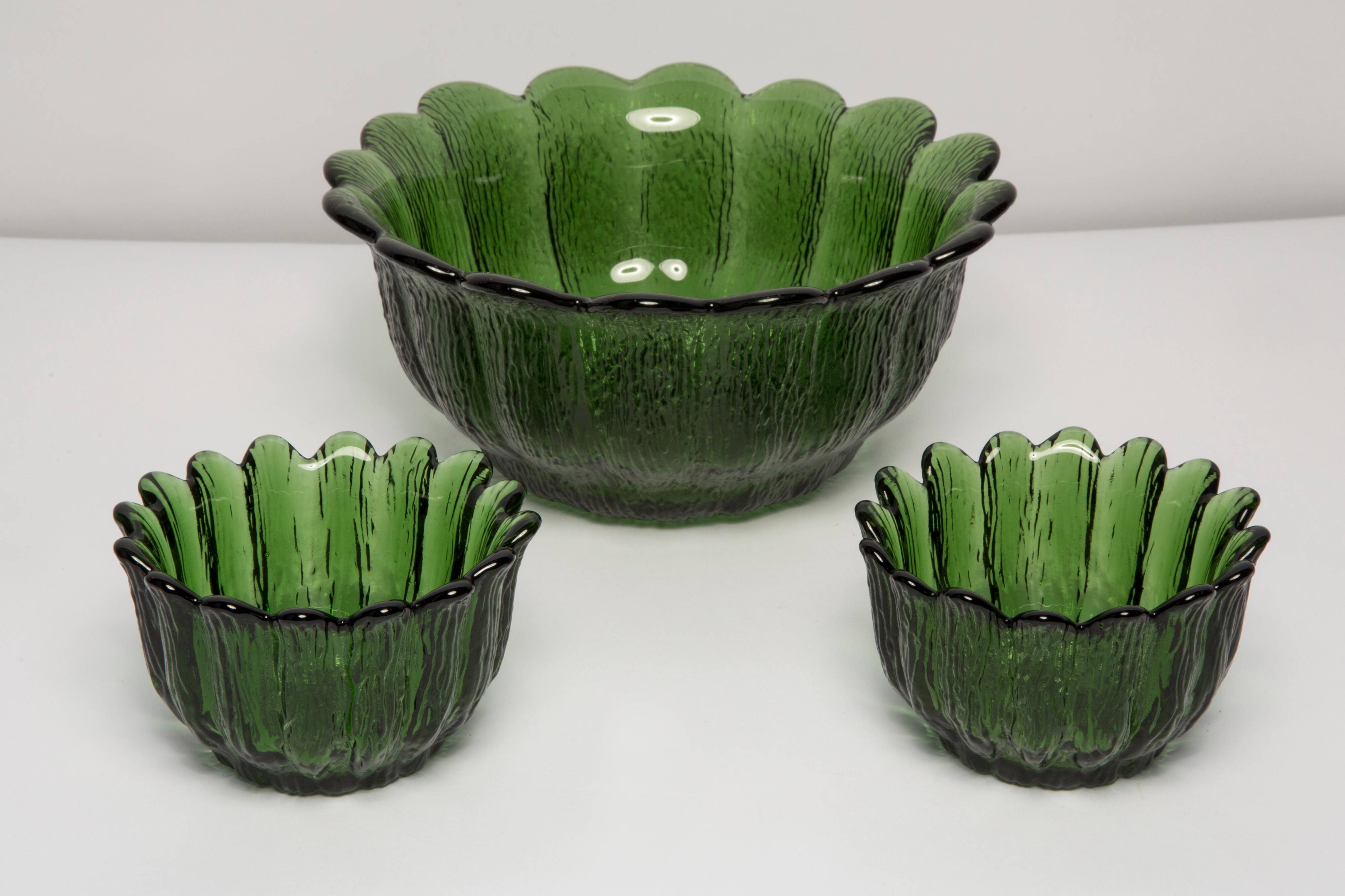 Ensemble de Trois Bols en Cristal Vert Milieu du Siècle, Italie, Années 1970