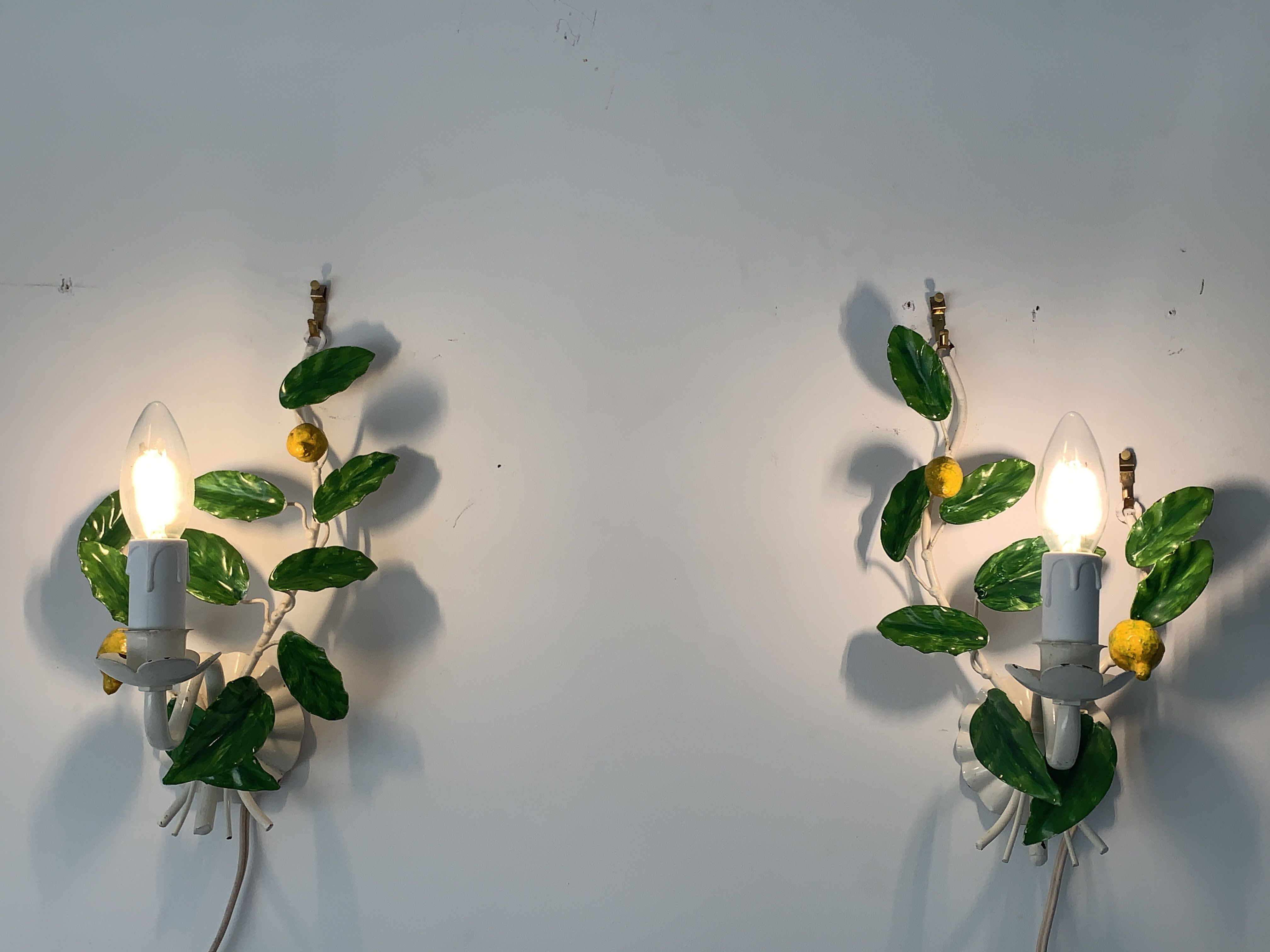 Pair of Italian metal lemon sconces, Firenze House, 1970