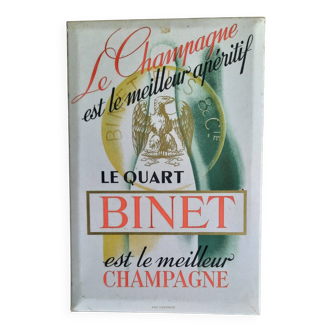 Ancienne plaque publicitaire "Champagne Binet le meilleur champagne" 16x24cm 60's