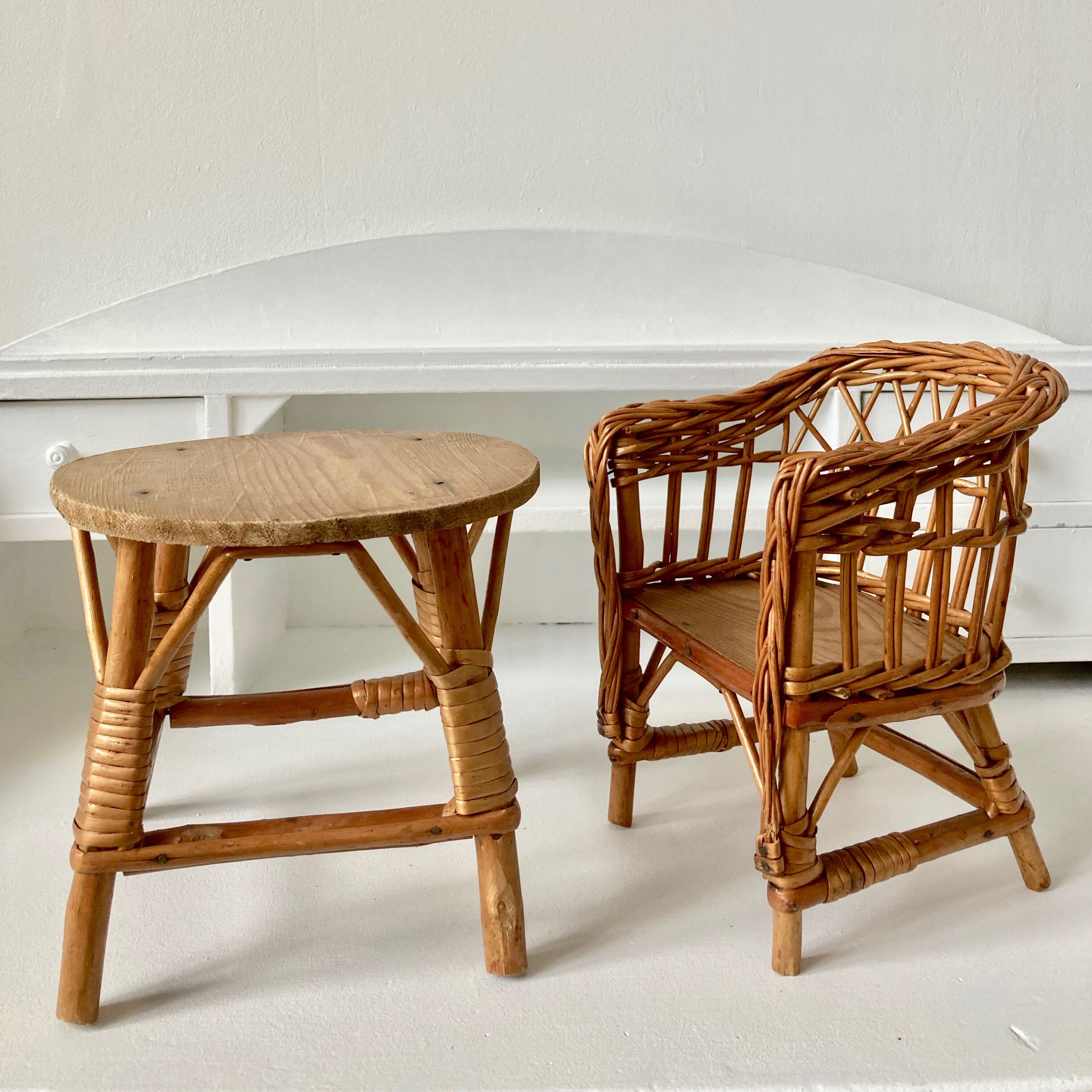 Vintage rattan furniture for doll