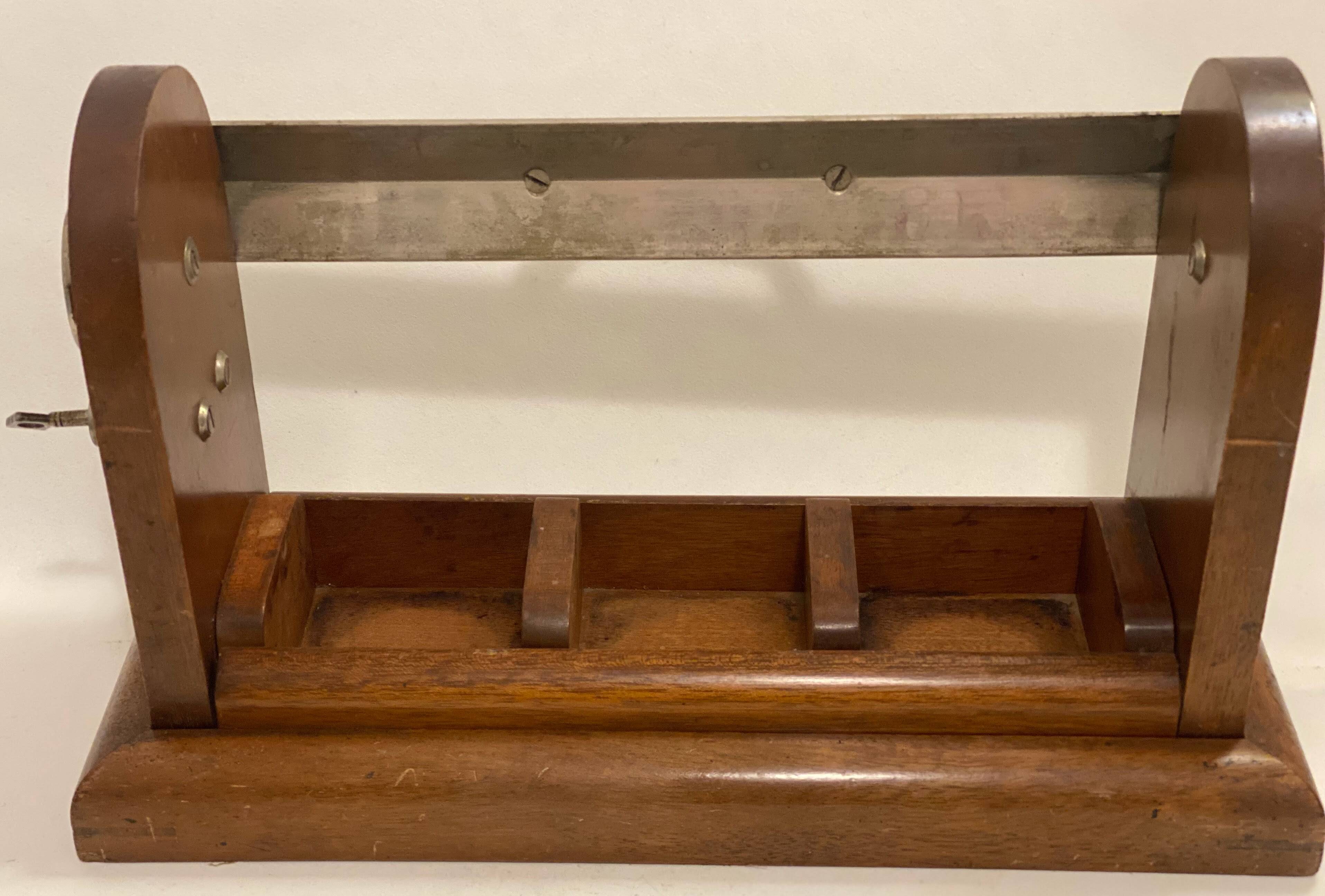 Portable Art Deco liquor cabinet in mahogany & metal with 3 Baccarat crystal bottles.