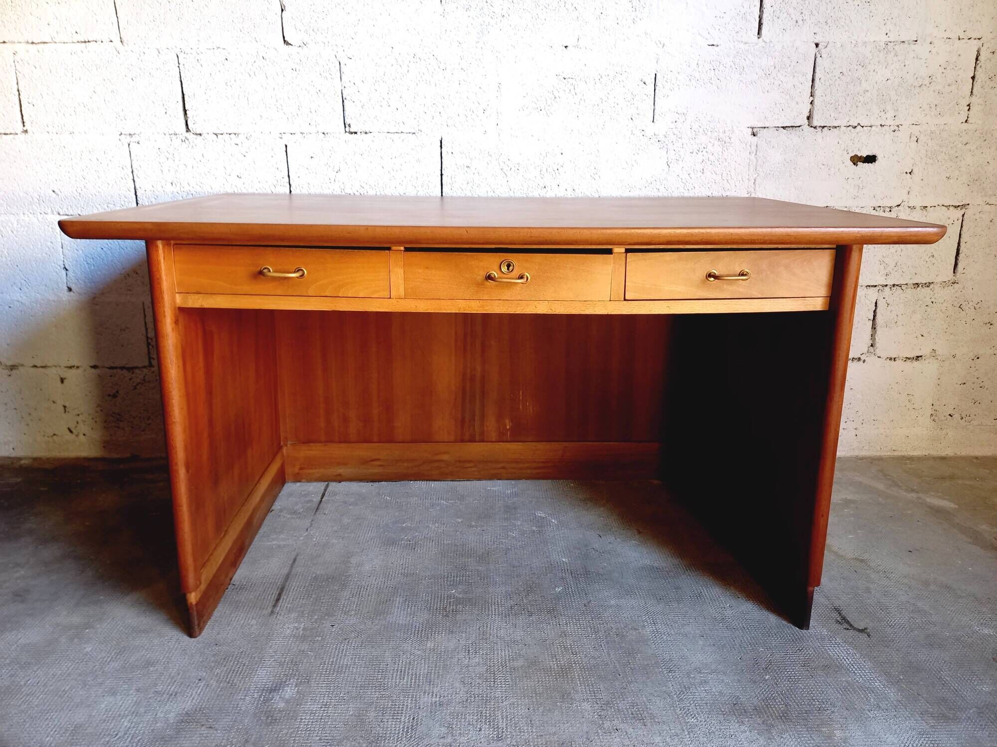 Bureau de direction vintage en bois et teck années 50/60
