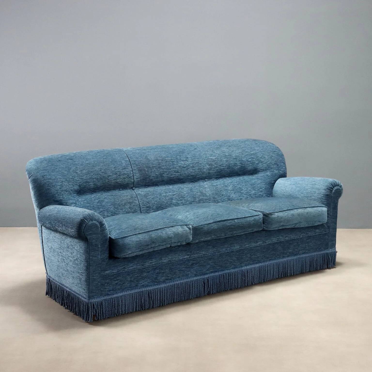 Vintage velvet sofa with spring cushioning, Italian design from the 1950s.