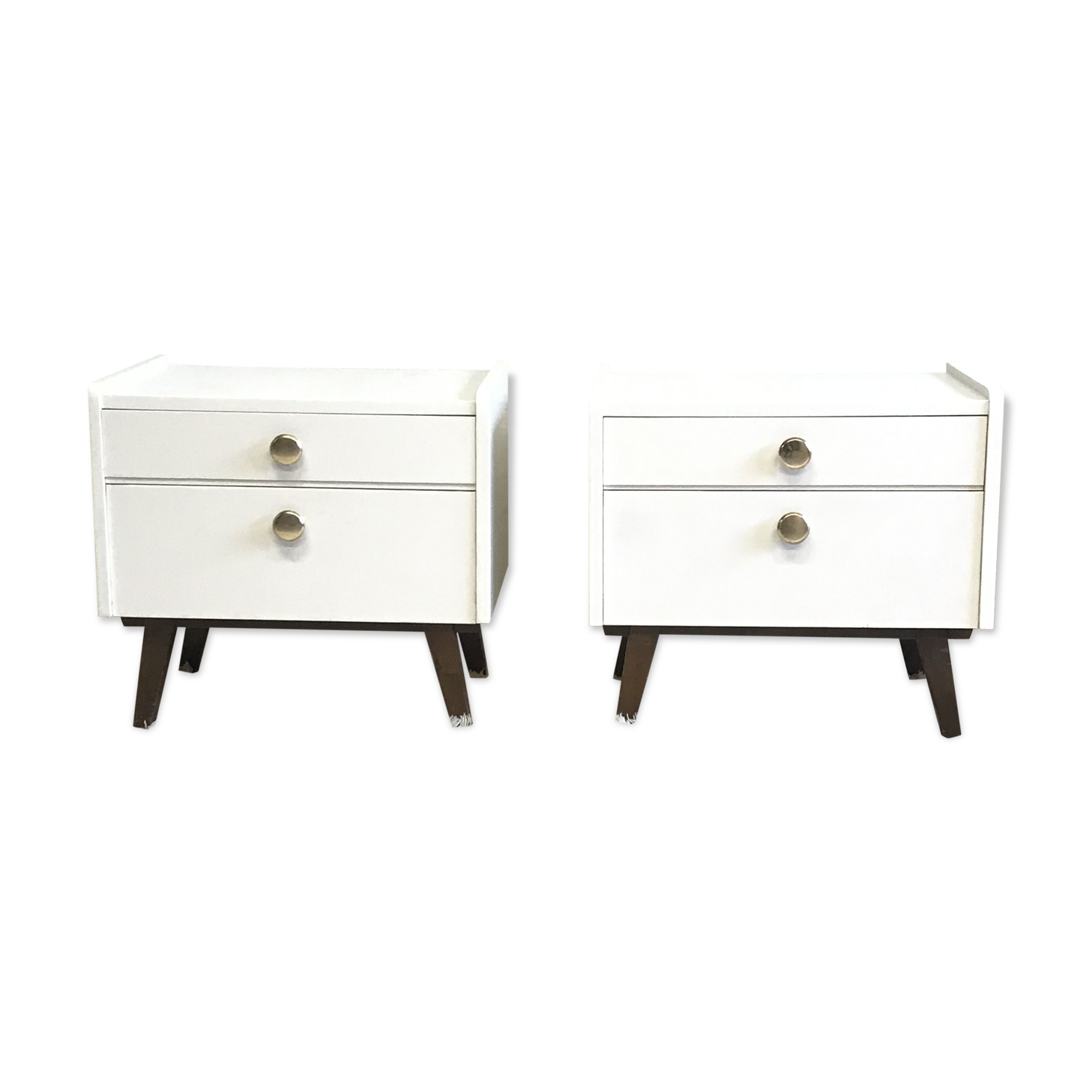 Pair of bedside tables with compass feet