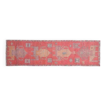 Tapis d'aire en laine et coton fait main Oushak turc des années 1970, 90x343.
