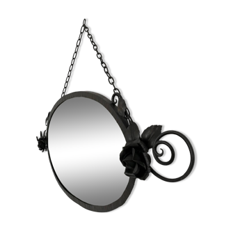 Beveled art deco wrought iron mirror from the 1930s