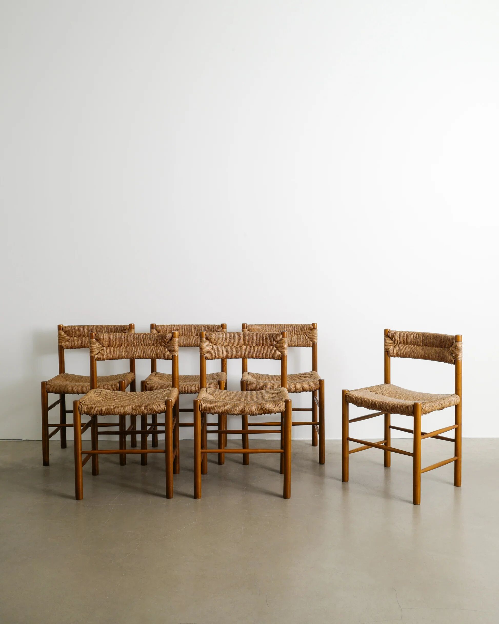 Set of Six Wooden Dining Dordogne Chairs by Charlotte Perriand, 1960s
