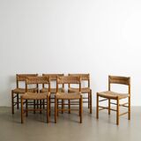 Set of Six Wooden Dining Dordogne Chairs by Charlotte Perriand, 1960s