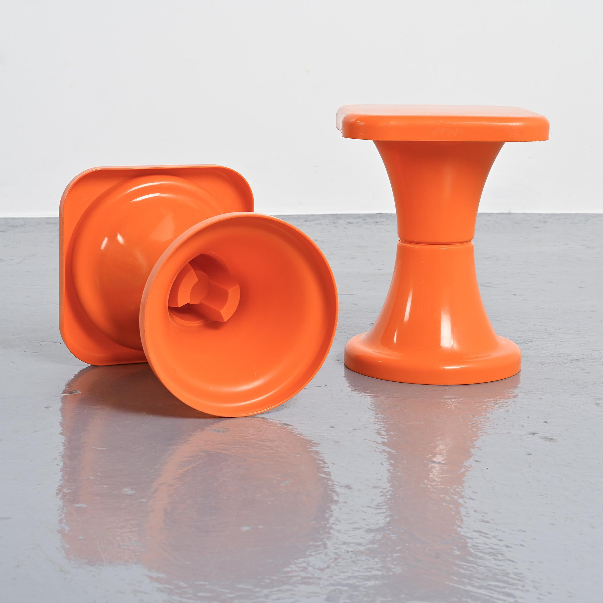 Pair of orange Tam Tam stools by S.E.L.U.P.