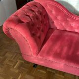 Chesterfield daybed in raspberry red velvet left side