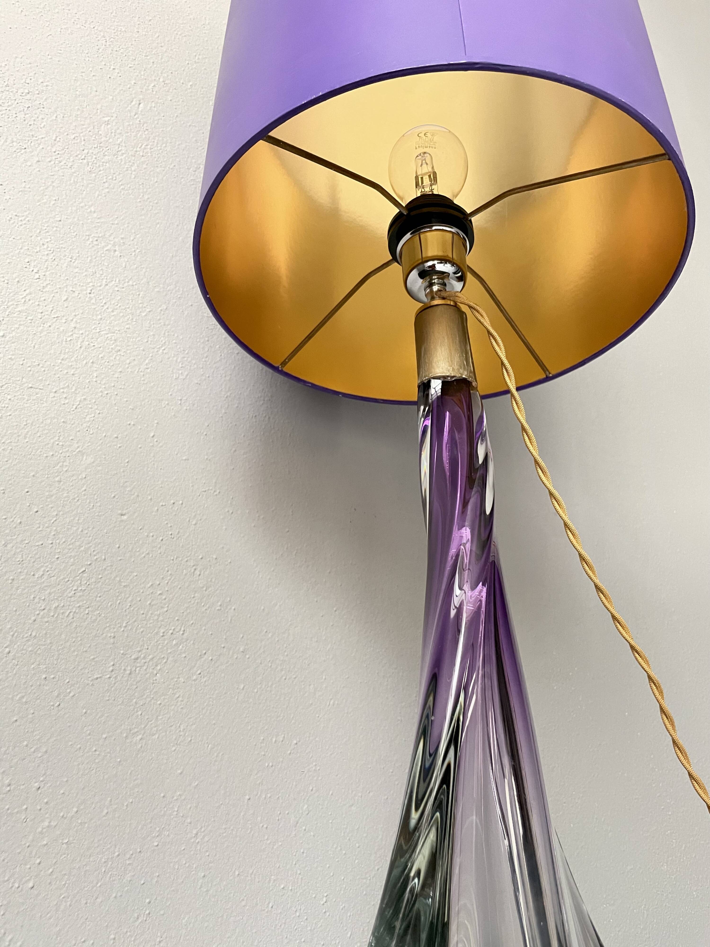 Large Purple Crystal Table Lamp, Signed by Vannes Le Chatel, France