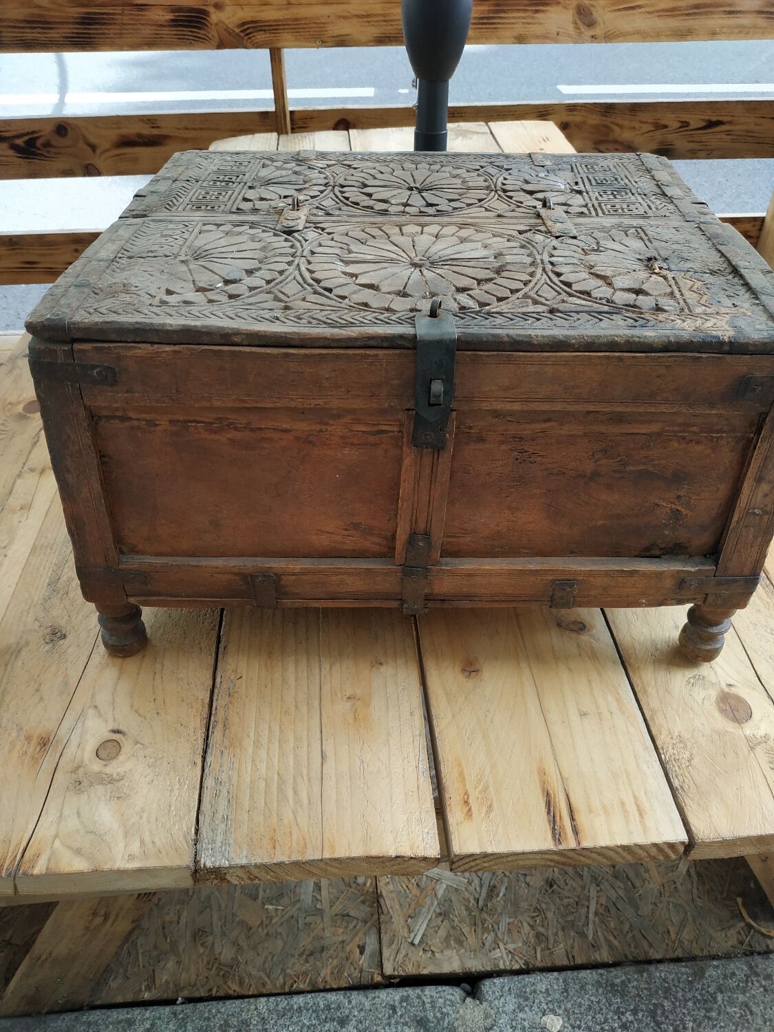 Carved wooden wedding chest