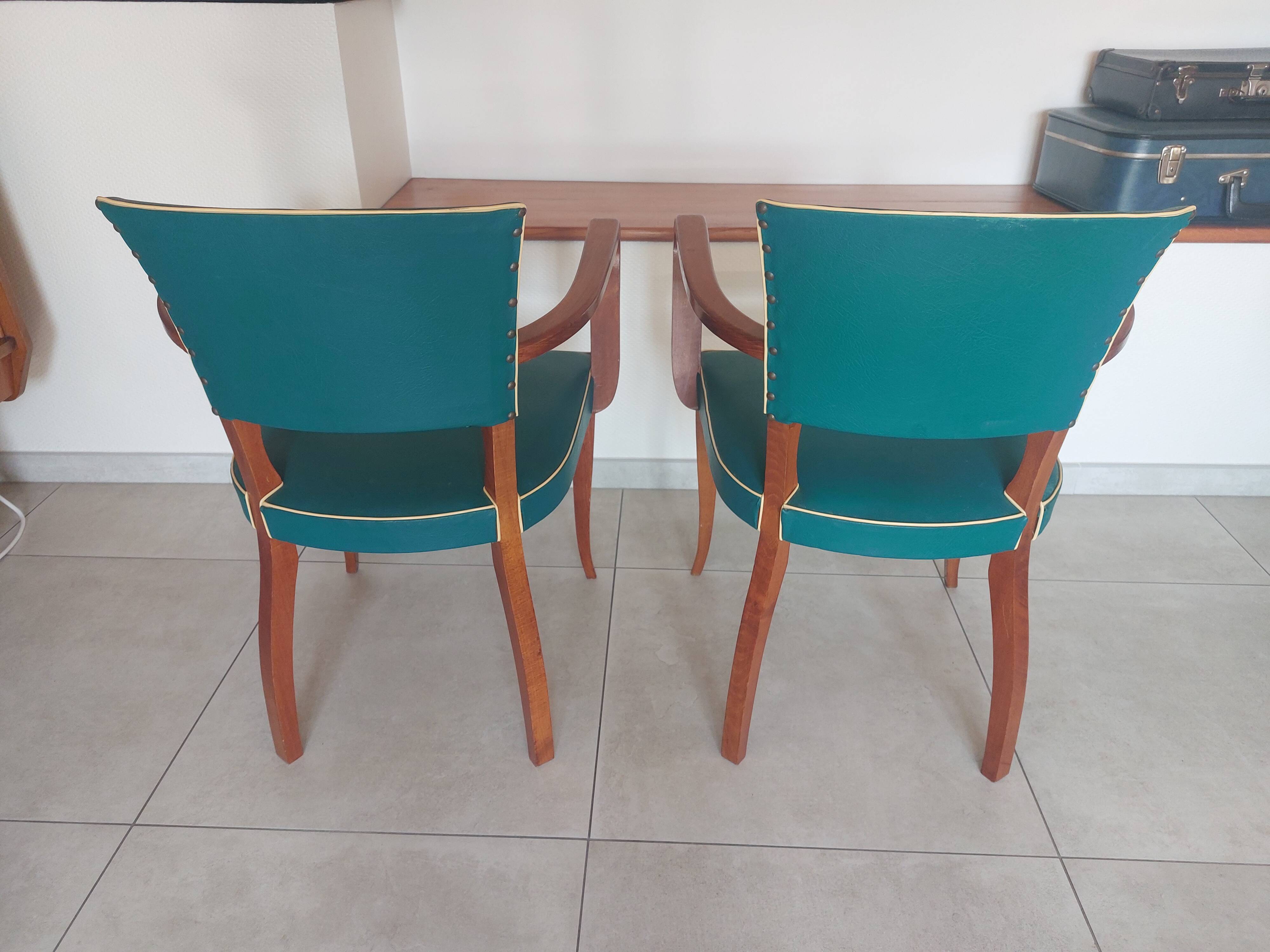 pair of green bridge armchairs