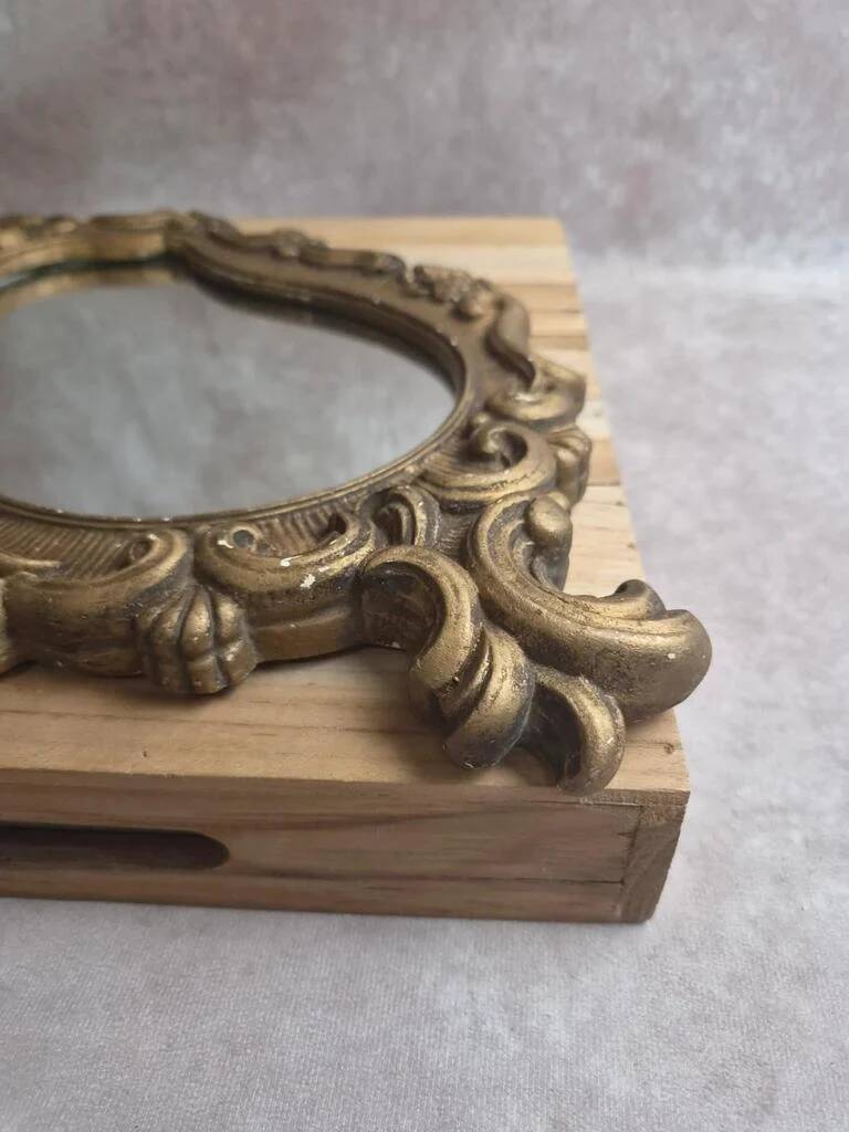 Antique gilded stucco mirror – Louis XV rococo style – 42 cm