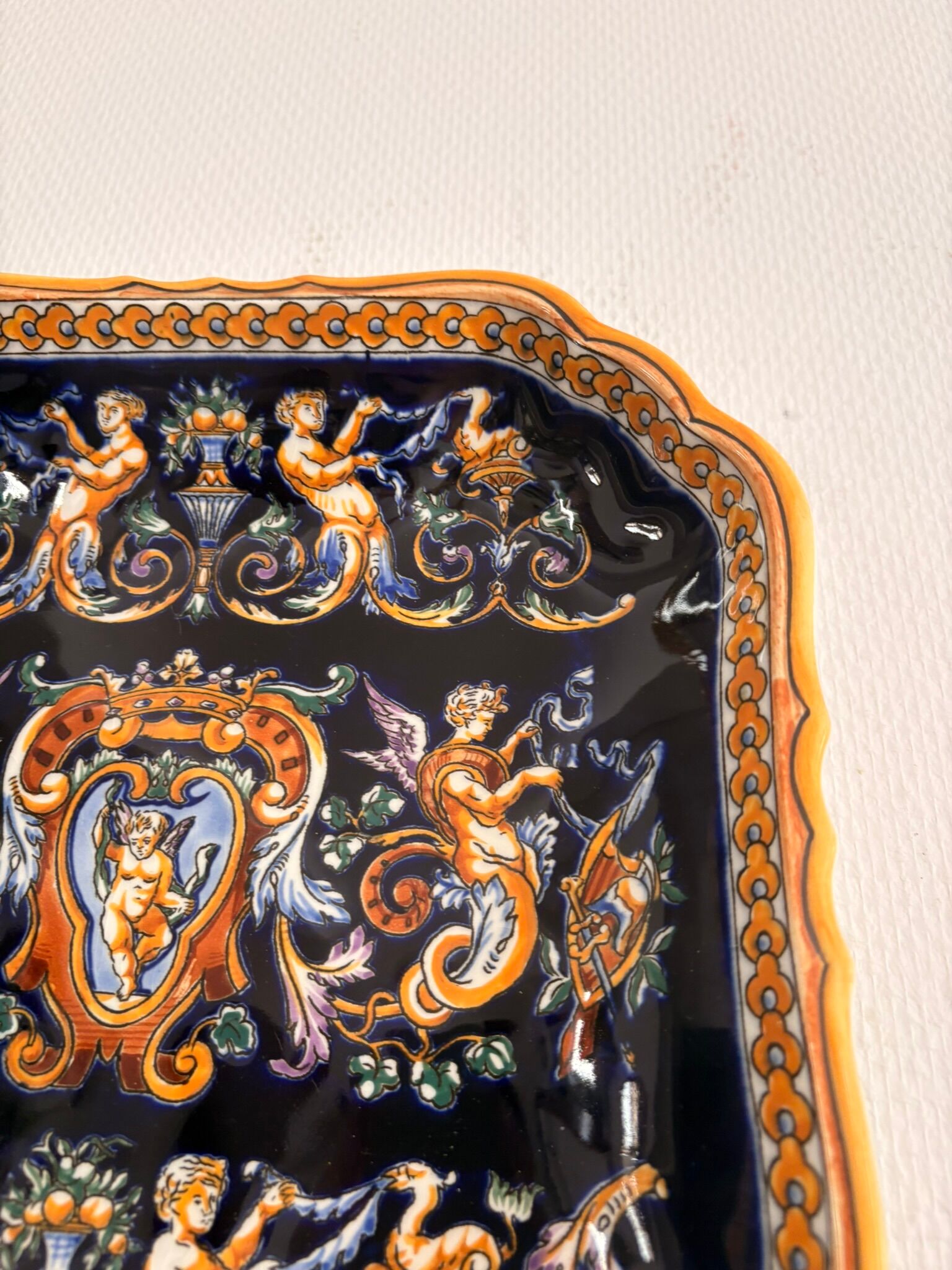 Old Plate Serving Salad Bowl Earthenware Gien Renaissance Angelot Model Made