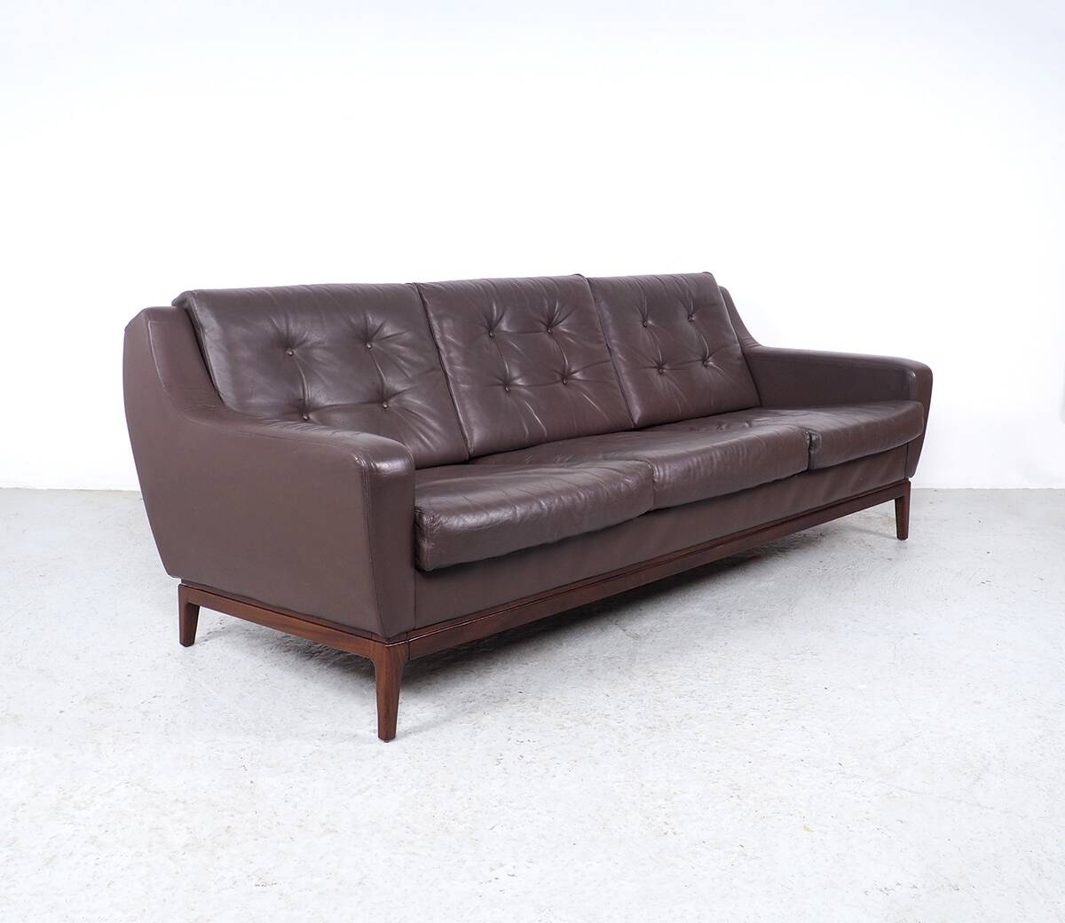 Vintage Brown Leather Sofa on Rosewood Legs from Porfilia Werke, 1960s