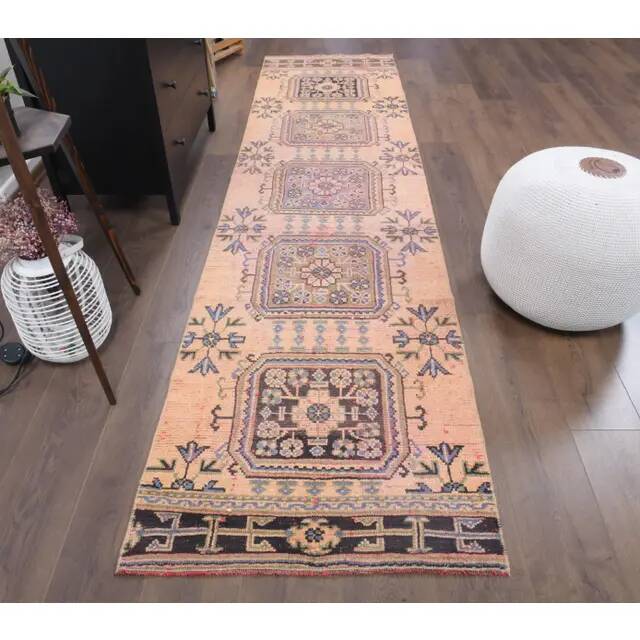 Vintage Turkish Handmade Wool Cotton Orange Runner 80x325